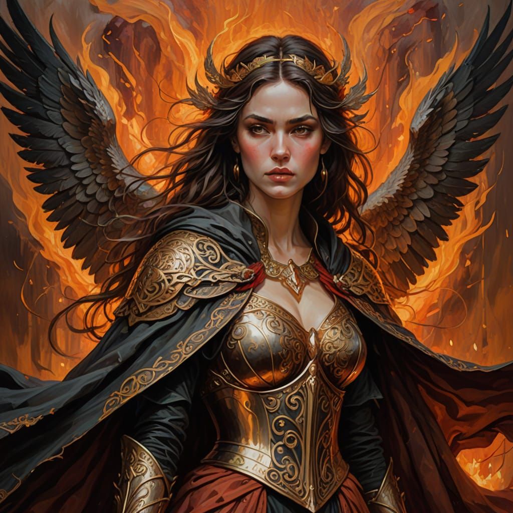 Majestic Female Winged Warrior in Celtic-Inspired Armor