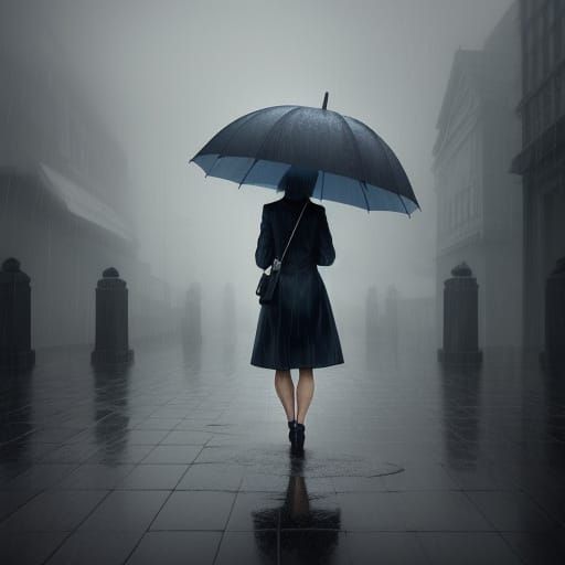 Surreal Realism Concept Art of a Girl in the Rain
