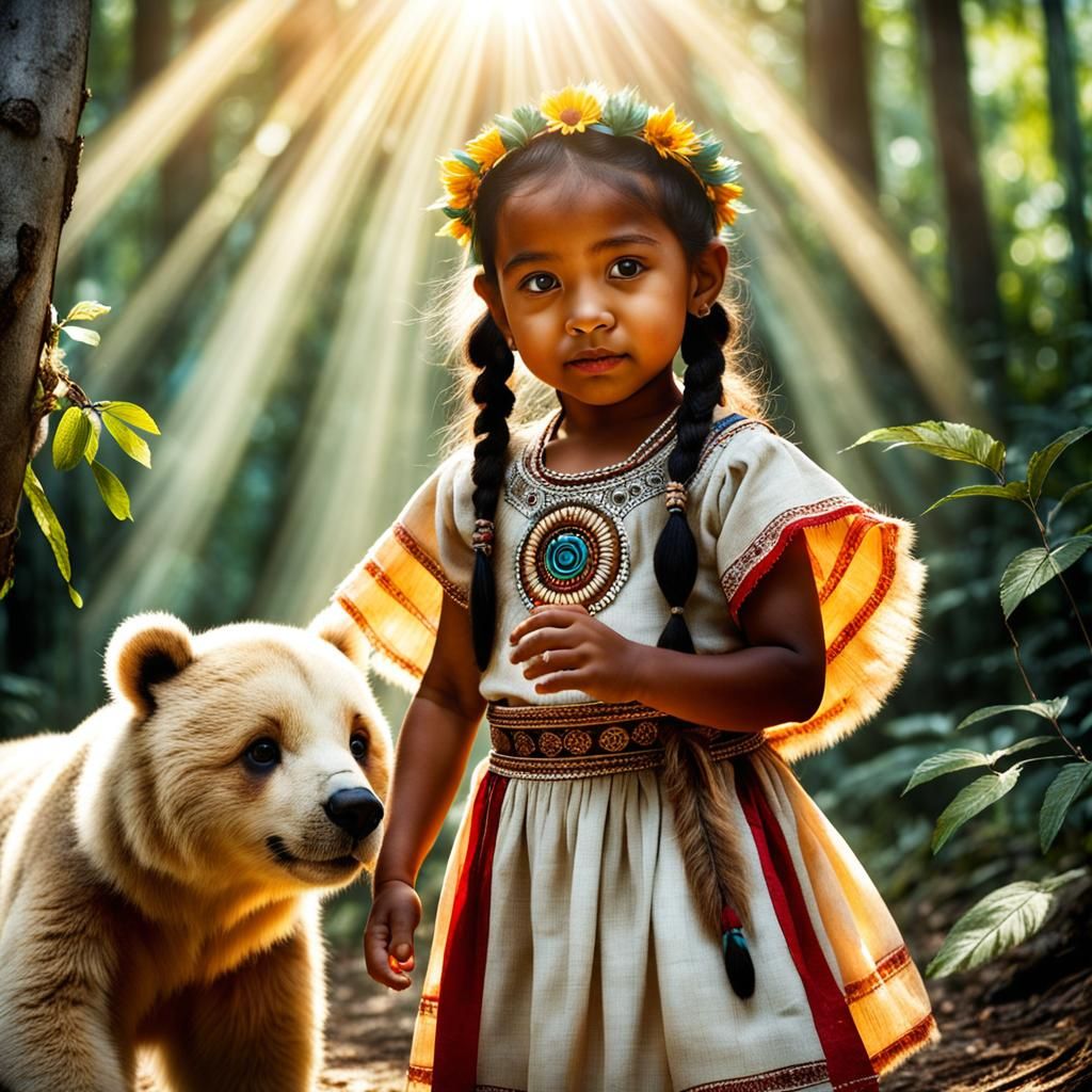 Taino Princess with Bear Cub in Forest