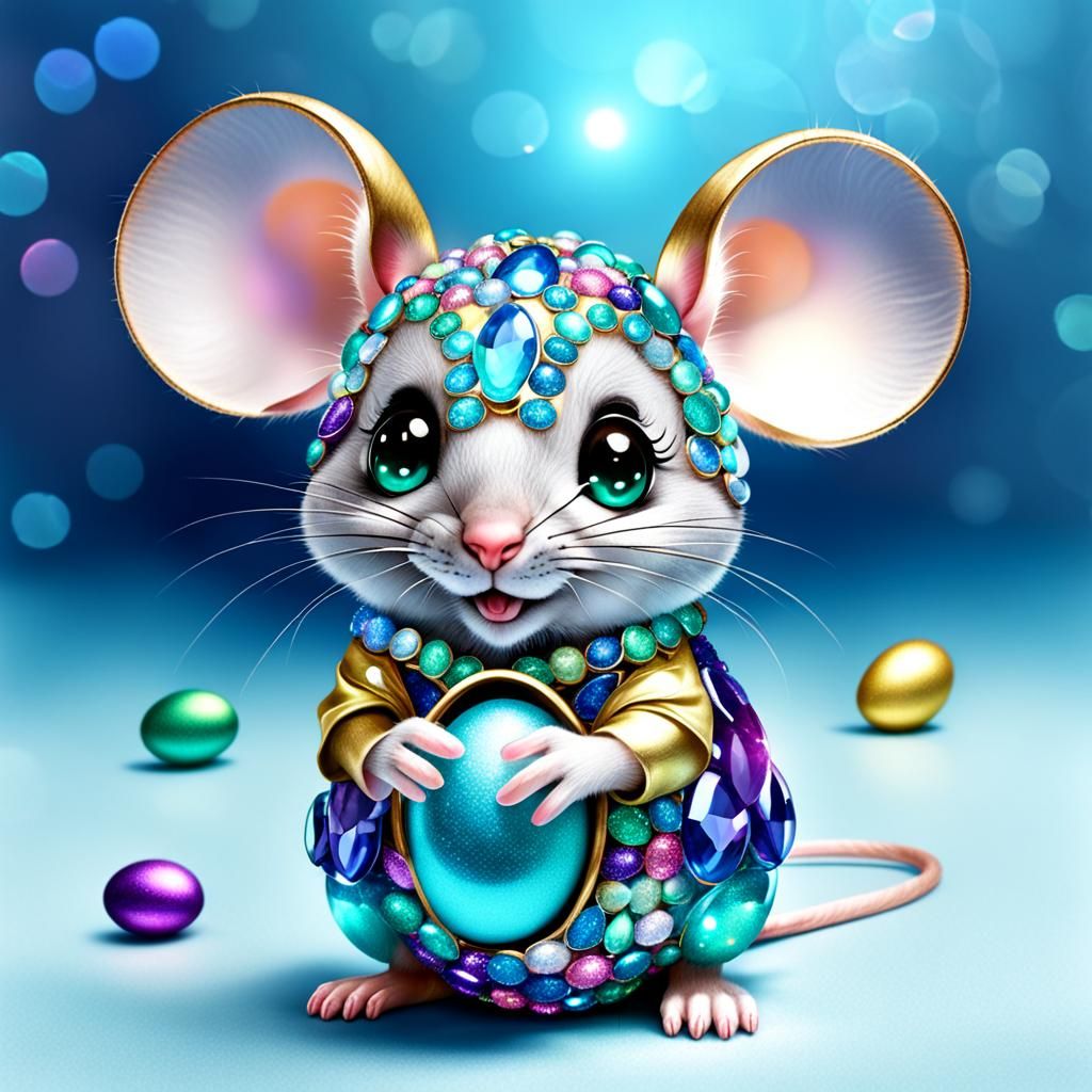 Bejeweled Mouse with Easter Eggs: Sparkling AI Art