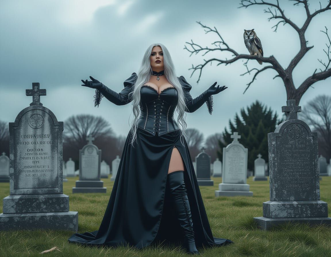 Plus Size Witch Conjuring Spirits in Cemetery