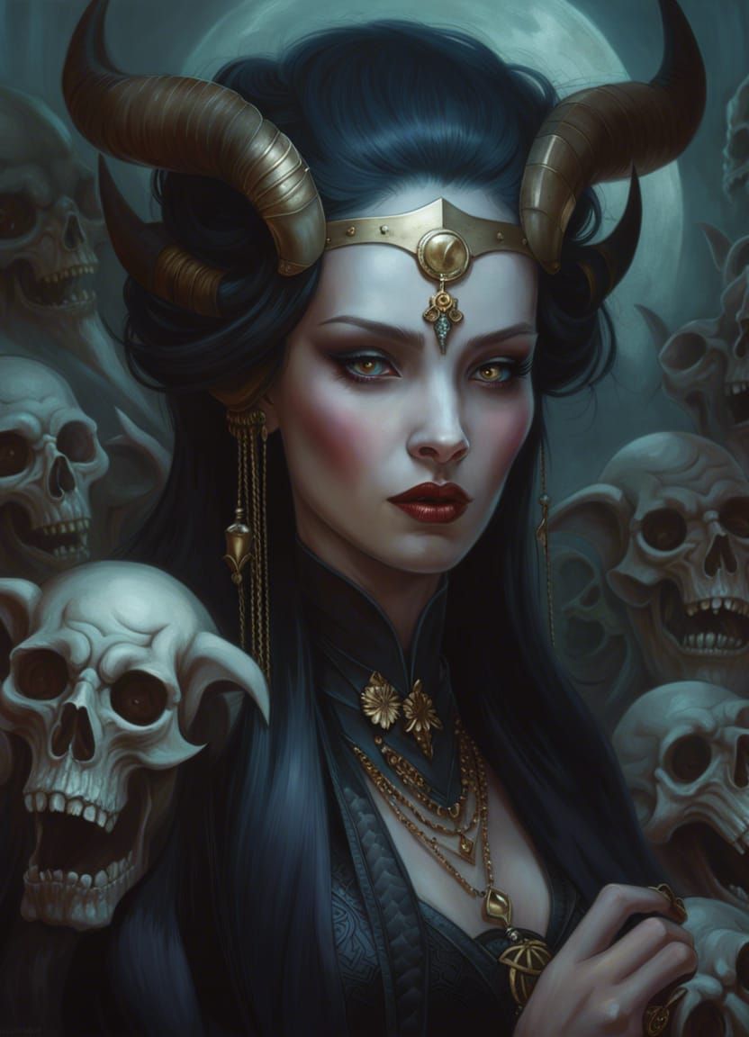 Tiefling Necromancer Commands Zombie Army: Horror Portrait