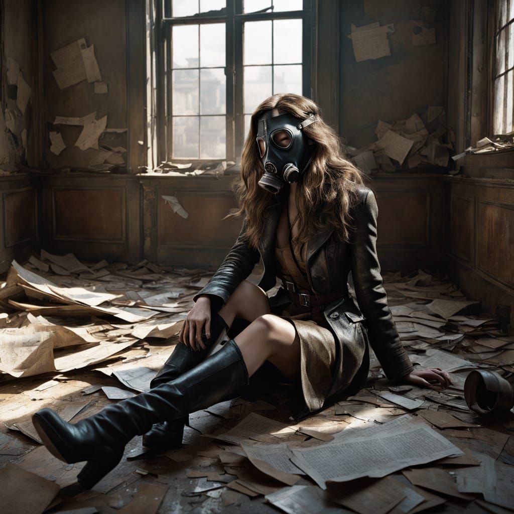 WWI Gas Mask in Ruined Room