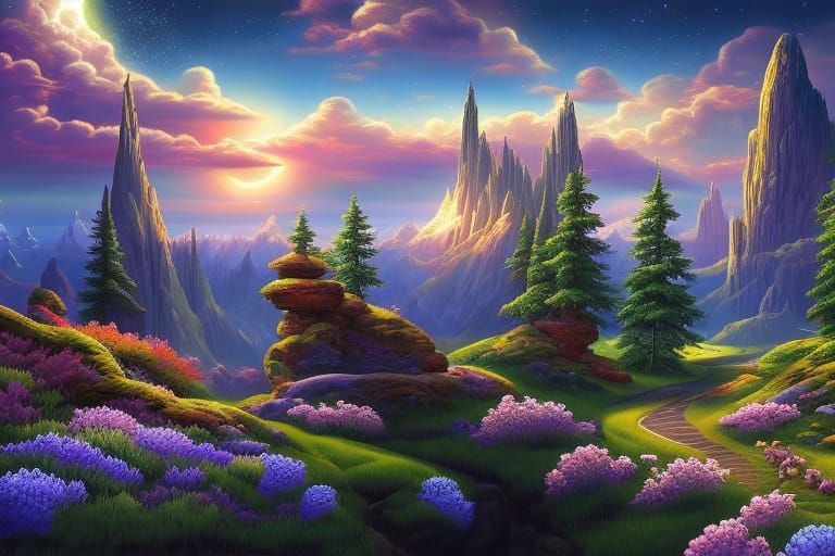 Sci-Fi Alien Zen Garden Under Cosmic Sky