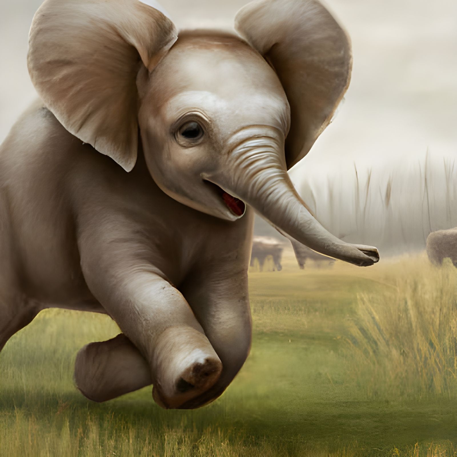 Adorable Baby Elephant Running in Hyperrealistic Style