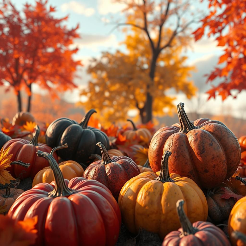 Colorful Gourds on a Beautiful Autumn Day