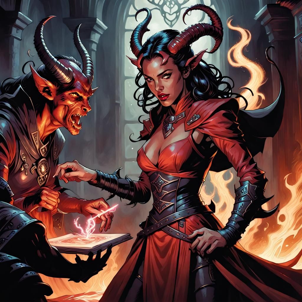 Tiefling Warlock's Demonic Pact, Comic Book Art