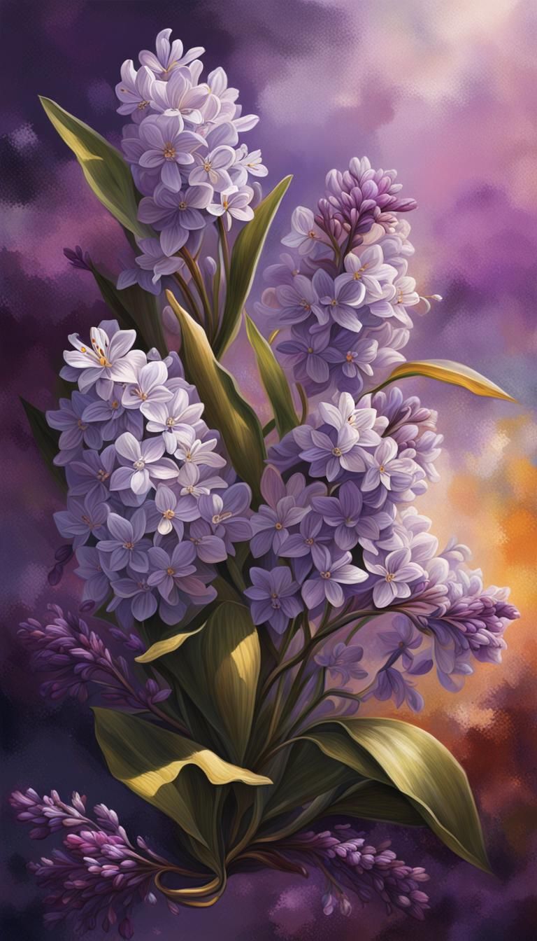 Hyperrealistic Lilacs, Lavender, and Crocus Splash Art