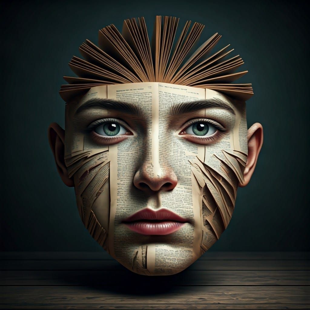 Hyperrealistic Face Made of Book Pages