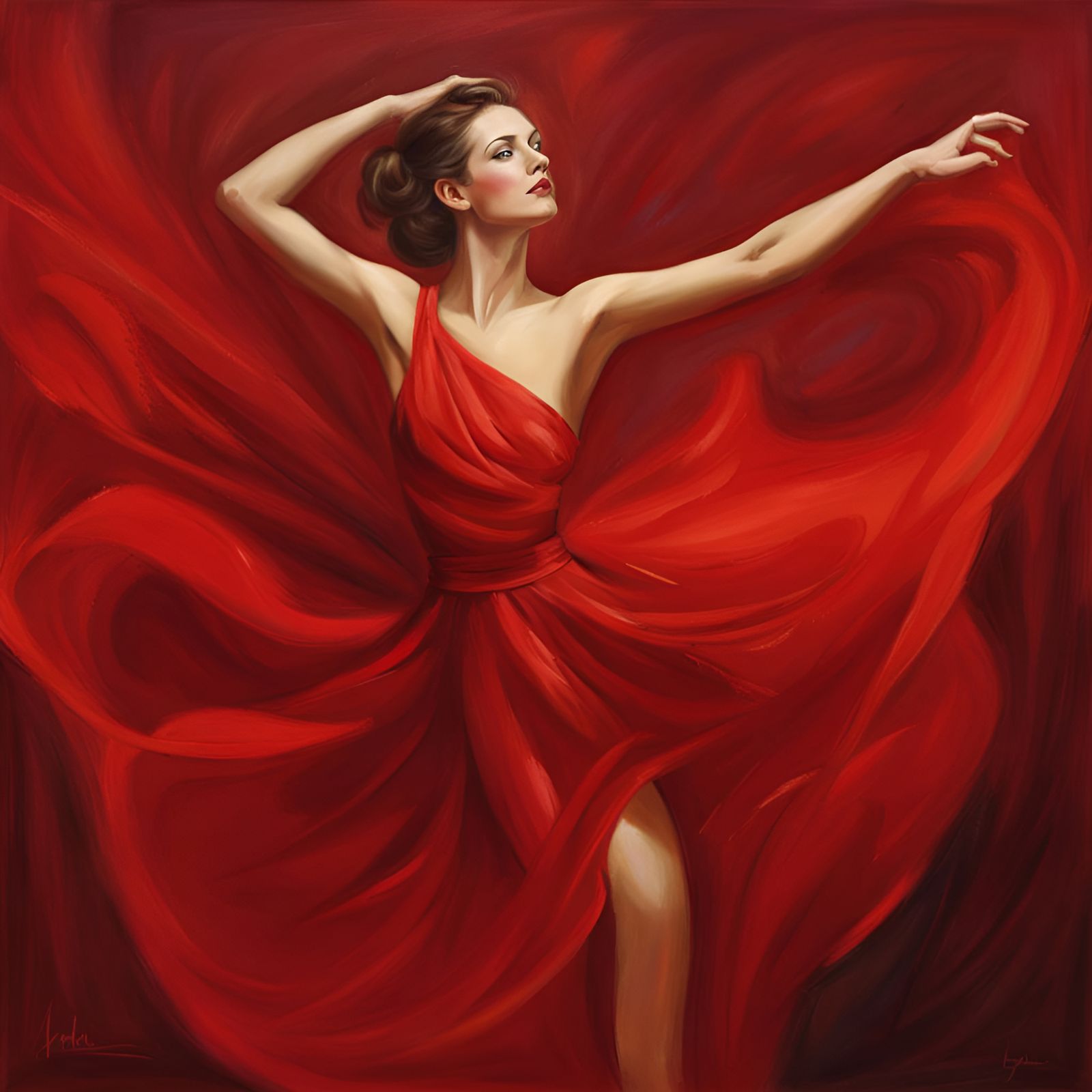 Gracious Girl Dancing in Red Dress Portrait