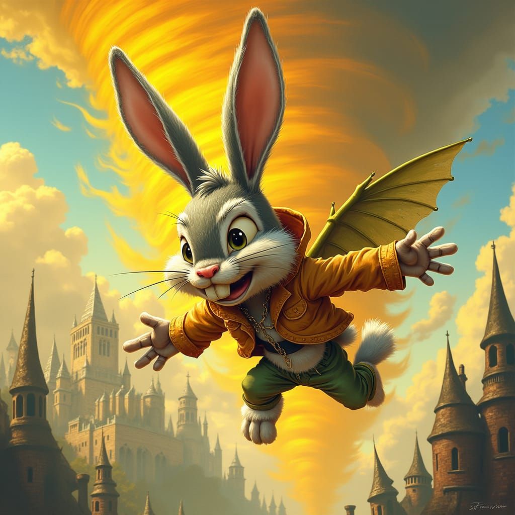 Bugs Bunny as Flying Monkey in Cartoon Style