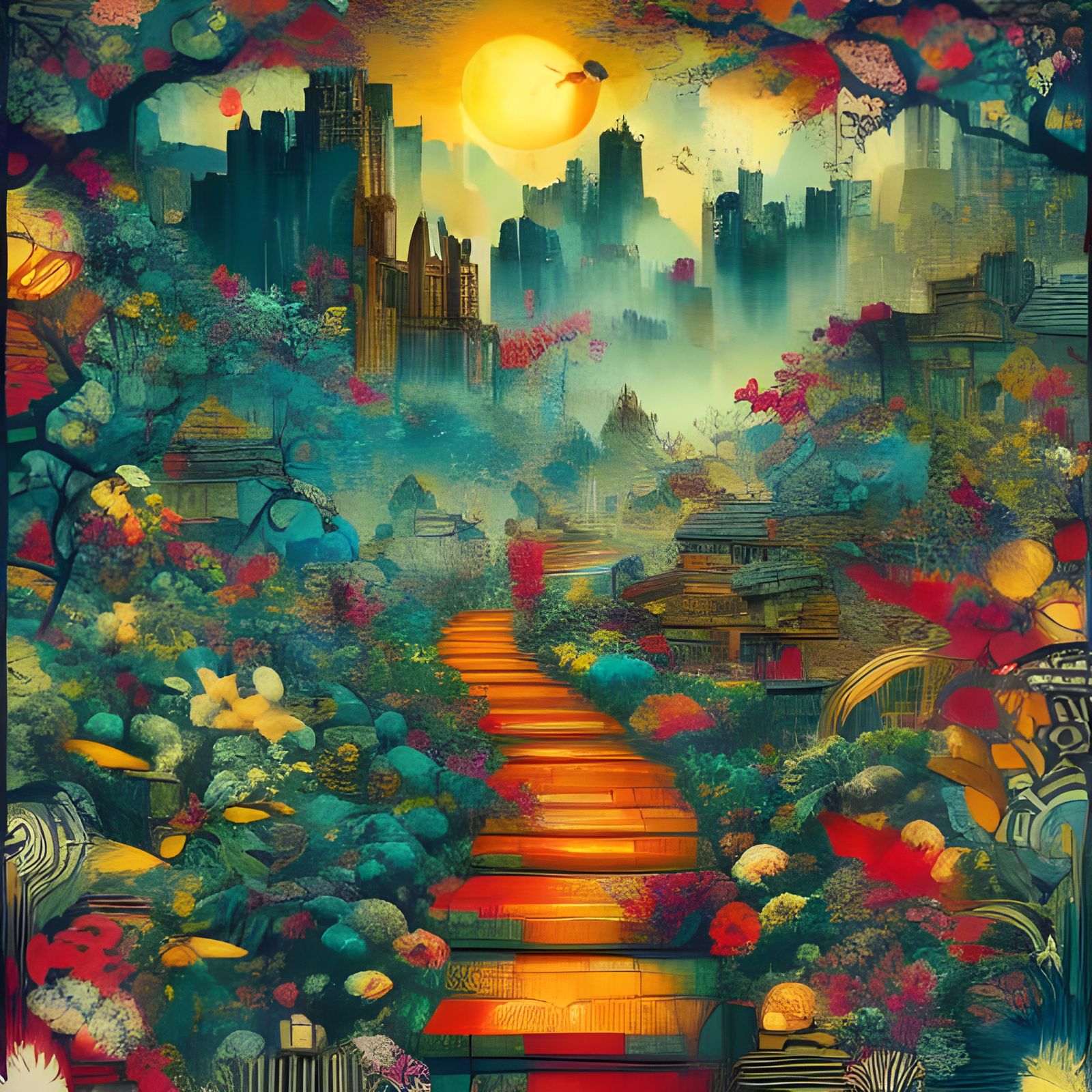 Surreal Pathways of Knowledge in Collage Art Style
