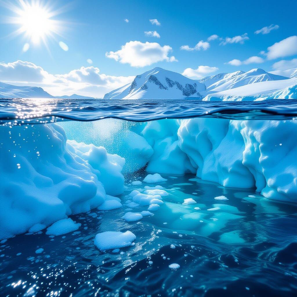 Crashing Icebergs Under a Sunny Sky