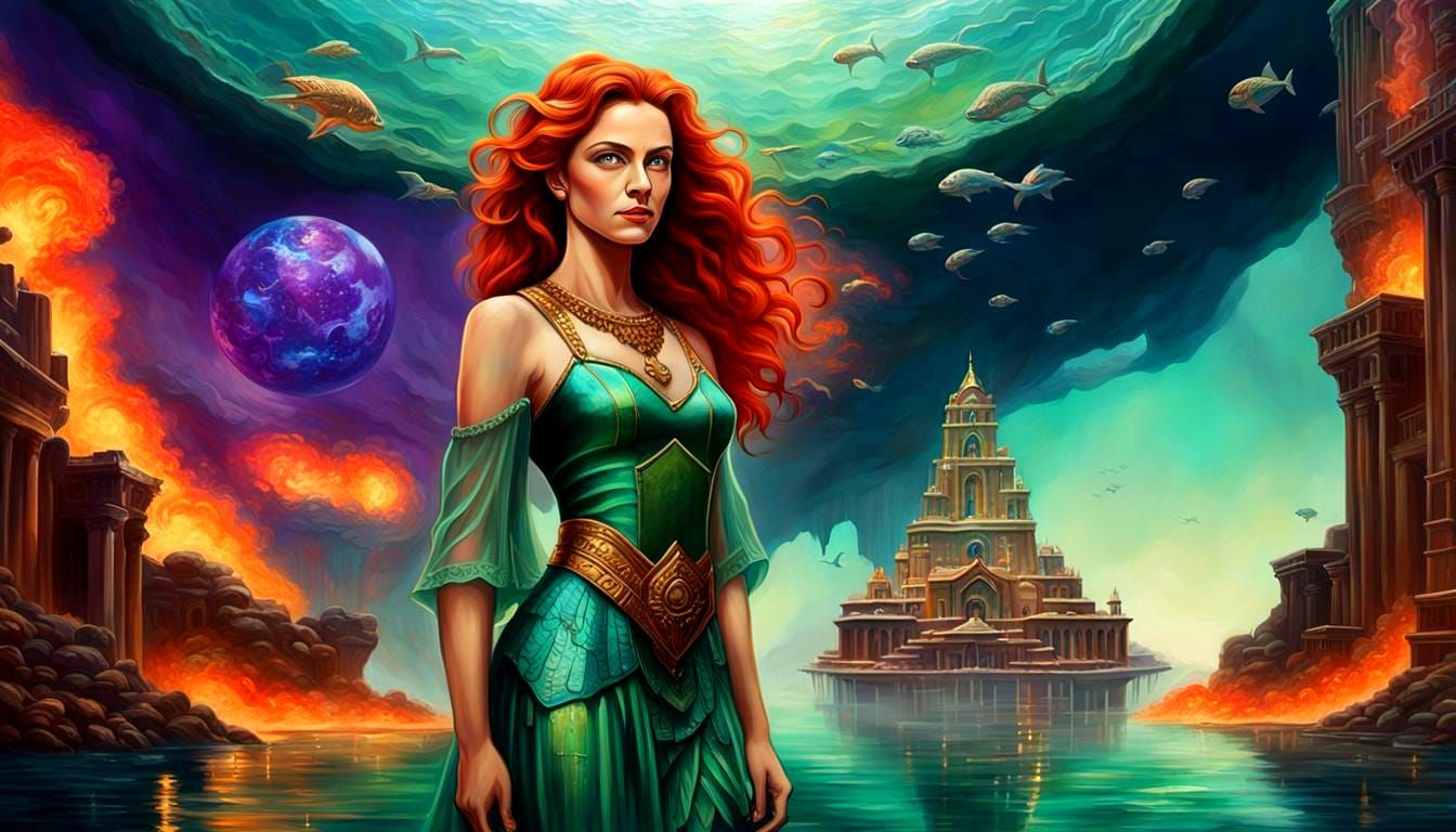 Concept art portrait, stunningly beautiful woman 3/4 face, g...