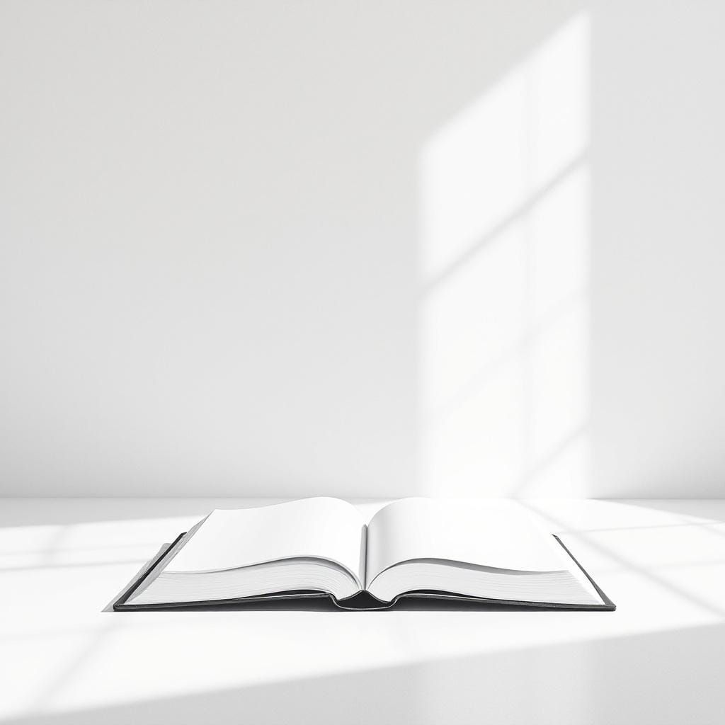 Hyperrealistic White Book in Empty White Room