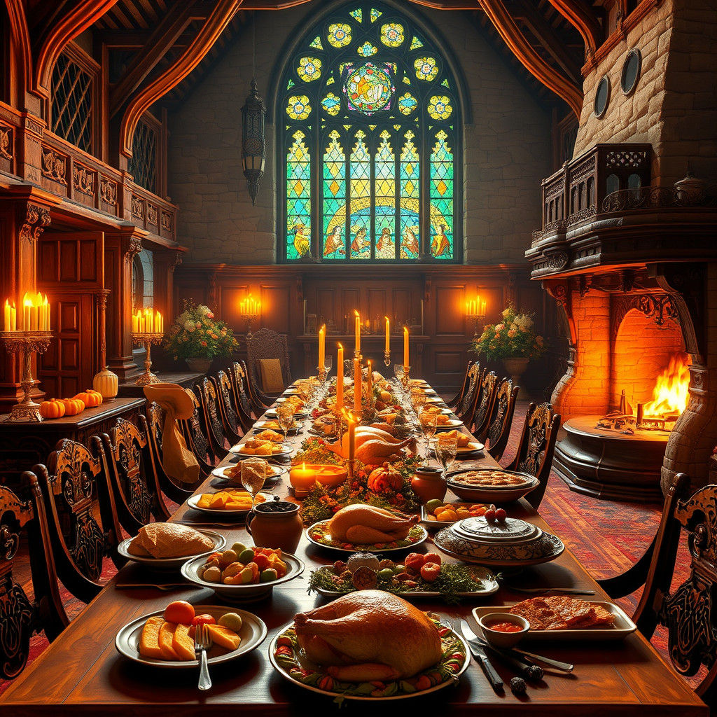 Medieval Thanksgiving Feast in a Fantasy Great Hall