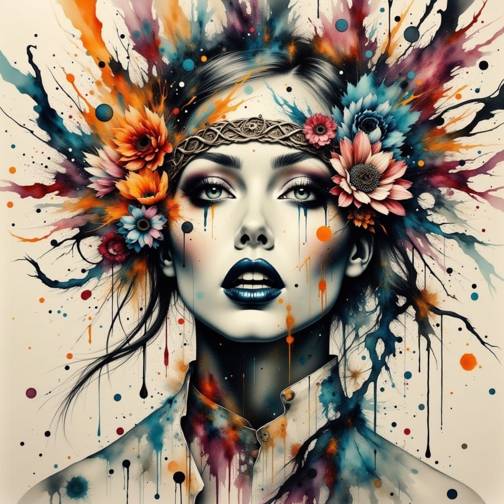 Cyberpunk Cityscape in Vibrant Watercolor