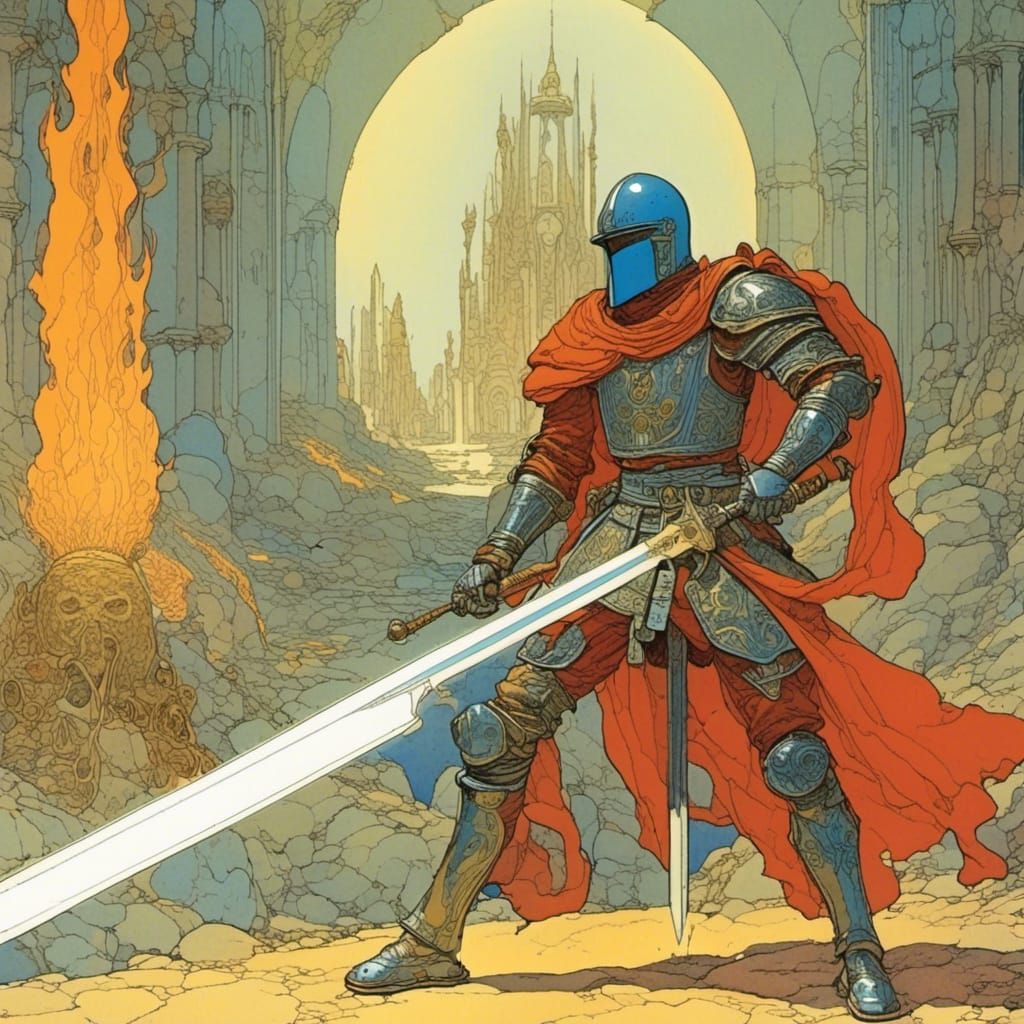 Templar Knight Guarding Eternity in Moebius Style