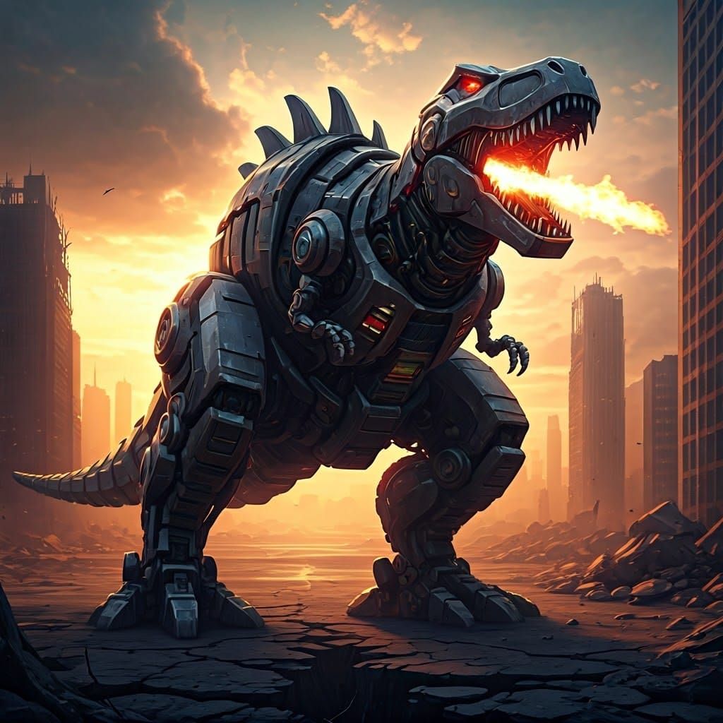 Epic Transformers Grimlock Unleashes Fury in Ruined Cityscap...