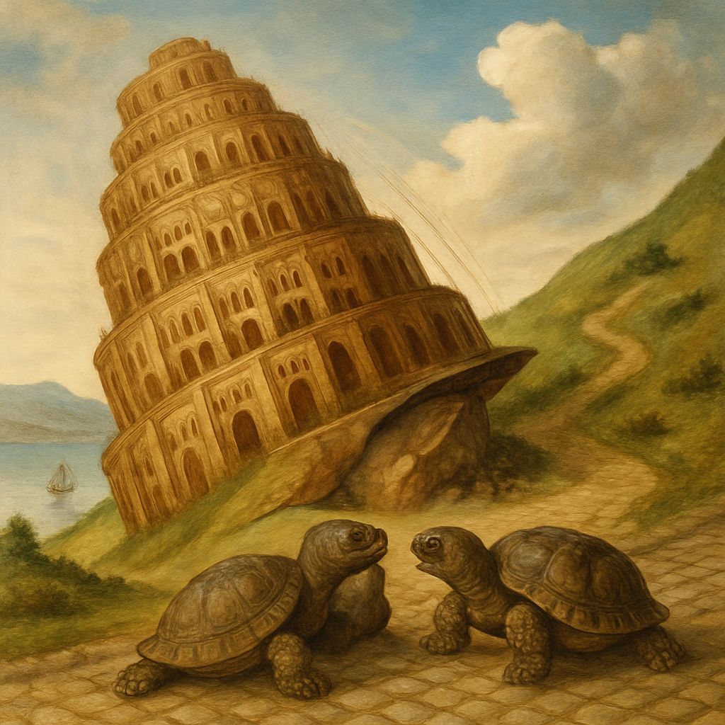 Tower of Babel Slides Downhill: Whimsical Art