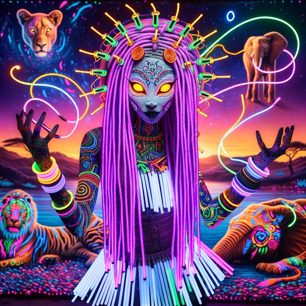 Mystical Tribal Dancer in Neon Lights