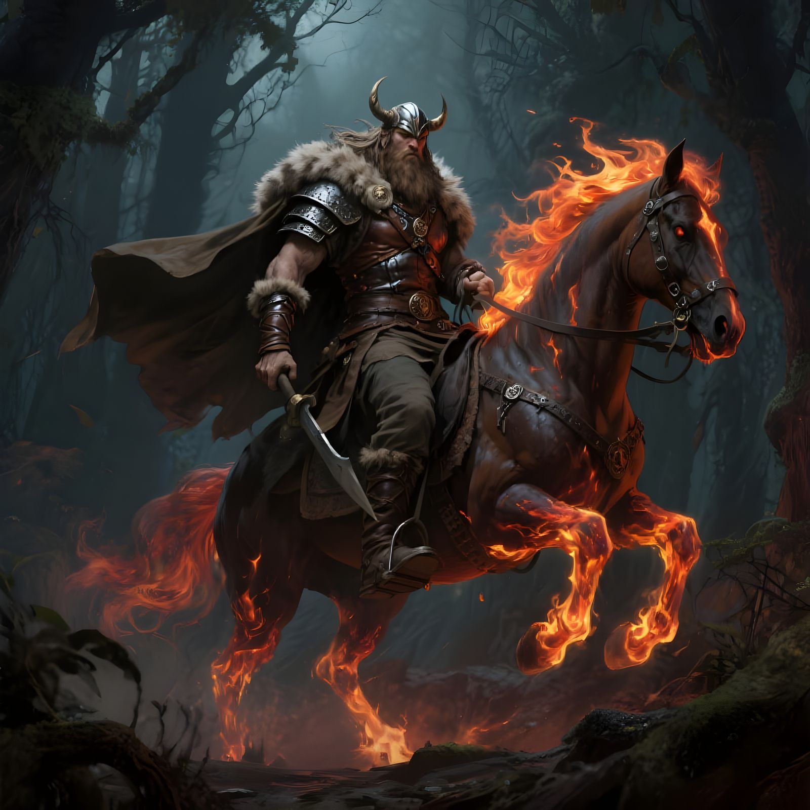 Fiery Viking Ghost Rider Fantasy Art