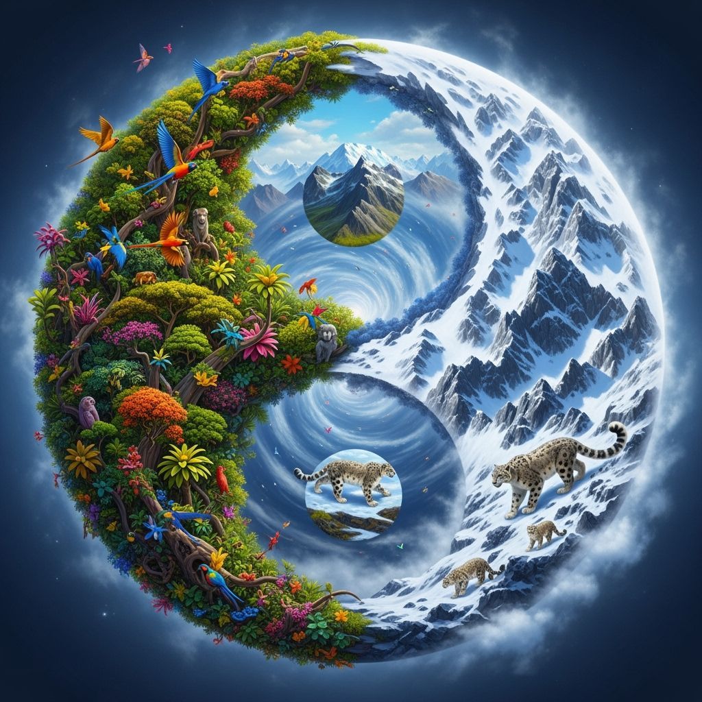 Yin-Yang Landscapes: Rainforest and Snowy Mountains