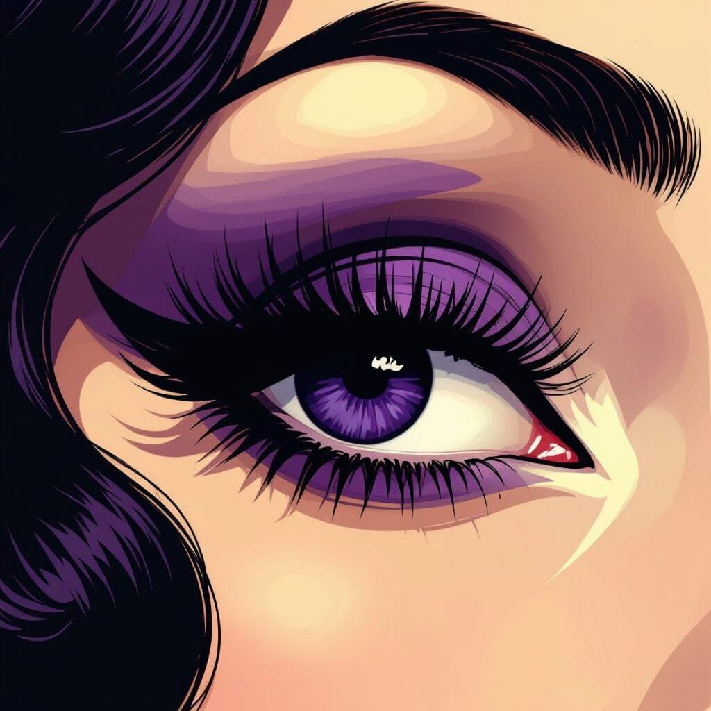 Mysterious Woman's Purple Eye in Noir Style