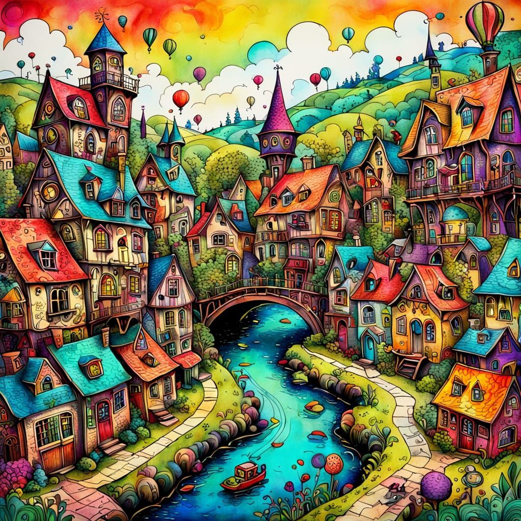 Whimsical English Village with Claymation Figures & Steampun...