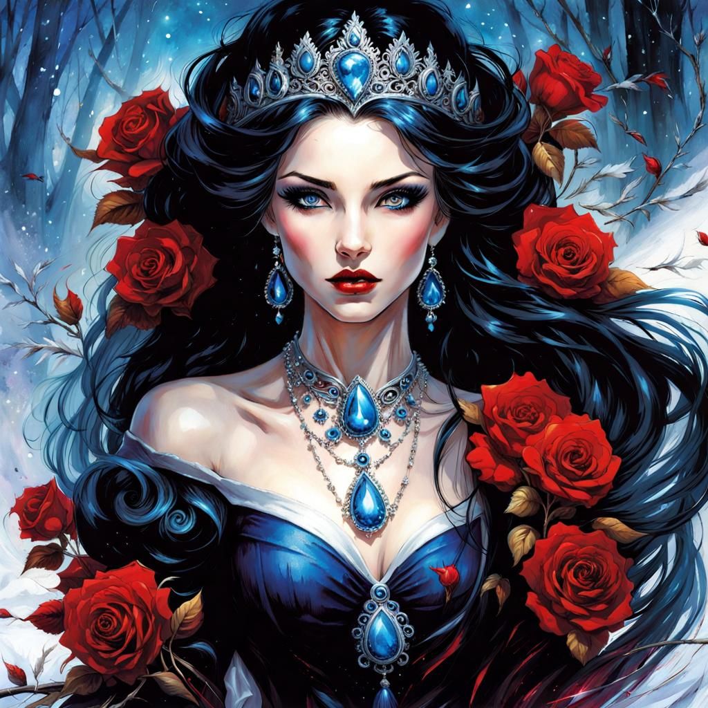 Gothic Snow White in Blue and Red Splash Art
