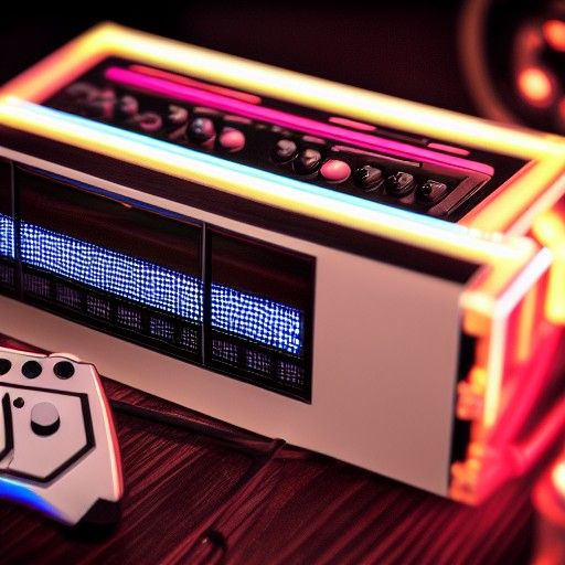Retro Game Console Powered by Vacuum Tubes in Synthwave Styl...