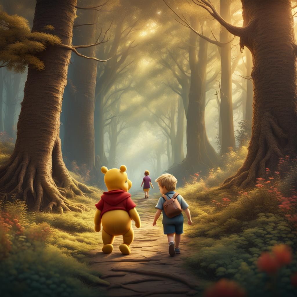 Pooh and Robin in Forest Popup Book Art
