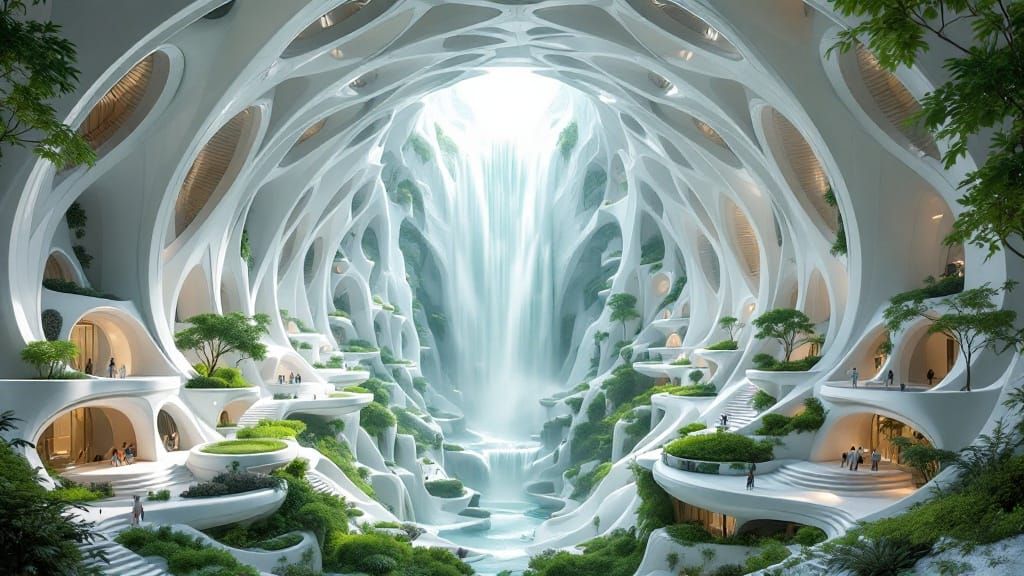 Futuristic Underground Metropolis in White Concrete and Plas...