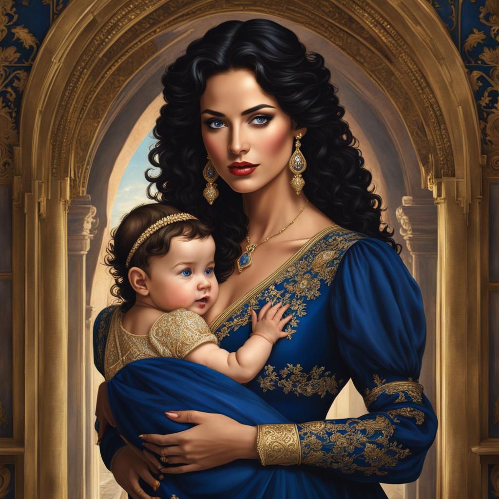 Woman and Infant in Medieval Castle