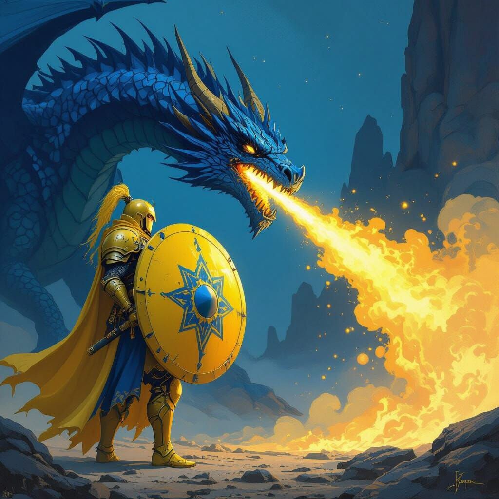 Dragon Knight Confrontation in Fantasy Art Style