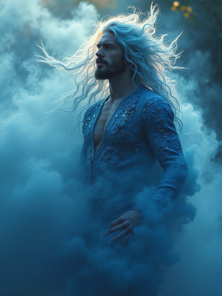 Ethereal Masculine Form in Neon Blue Haze