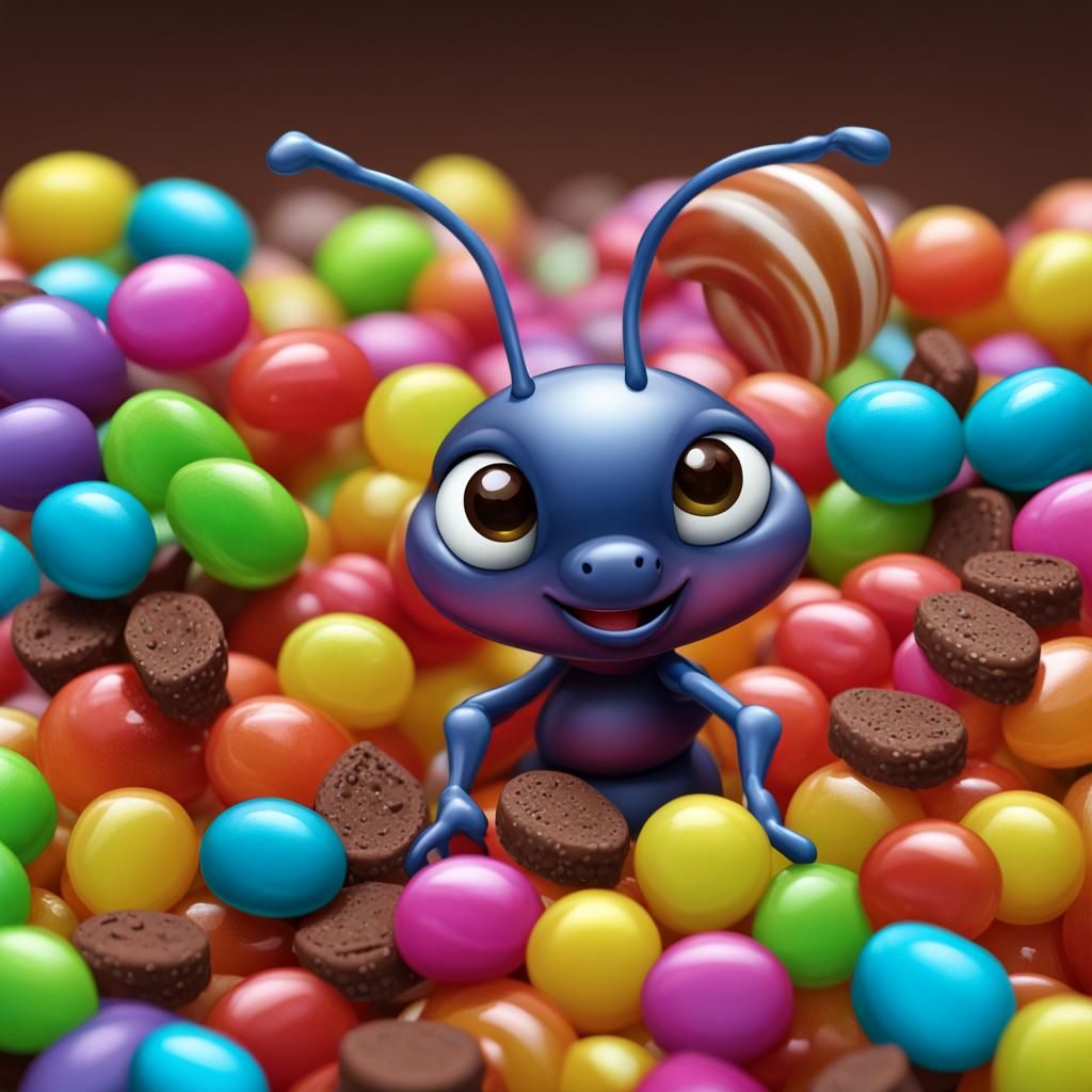 Ant's Candy Adventure: A Hyperrealistic Rainbow Sweetscape