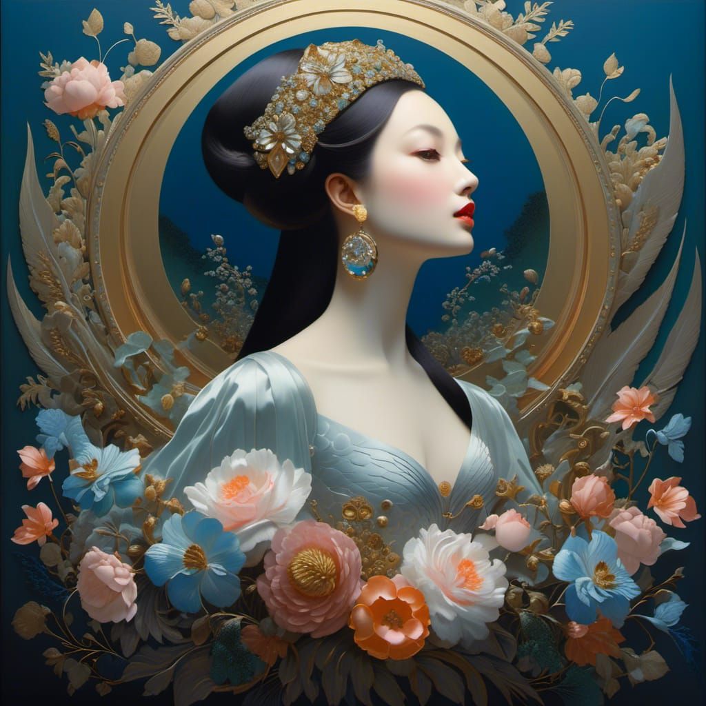 Extravagant Fantasy Portrait in Gouache Style