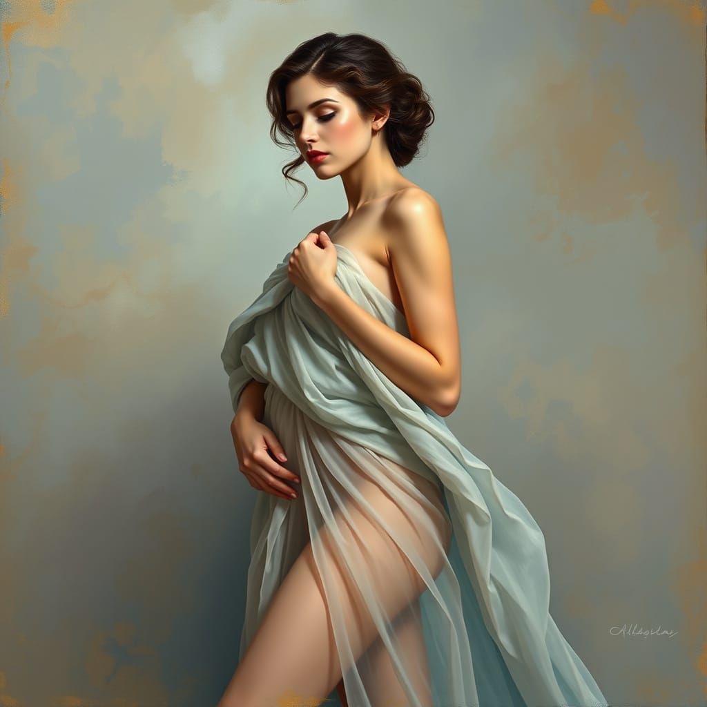 Elegant Woman in Diaphanous Fabrics, Impressionist Style