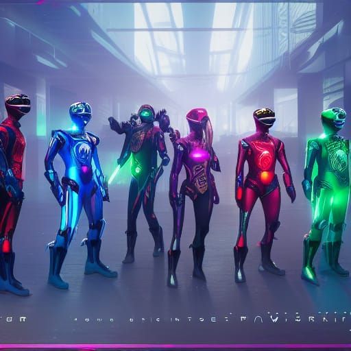 Cyberpunk Power Rangers in Detailed Matte Painting