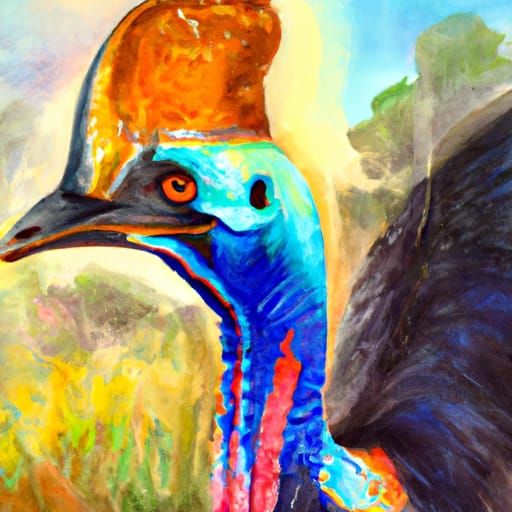 Cassowary Portrait in Watercolor, Australian Tonalism