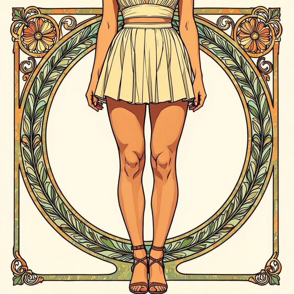 Woman with Muscular Legs in Art Nouveau Style
