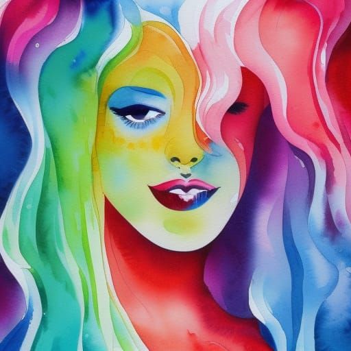 Watercolor Rainbow Face in Cloudscape