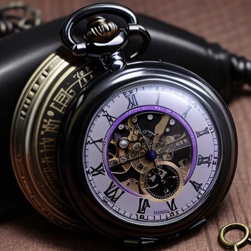 Steampunk Pocket Watch with Violet Numbers