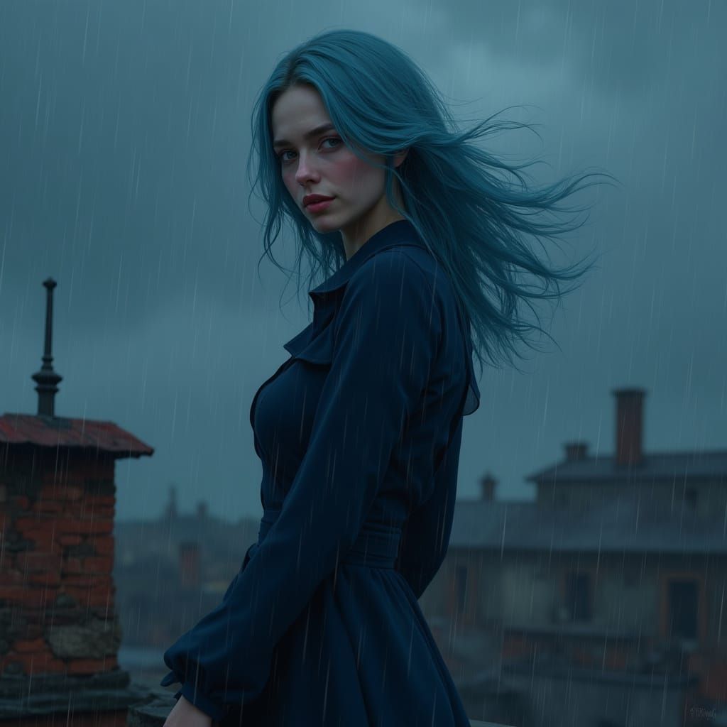 Mysterious Woman in the Rain, Fantasy Concept Art