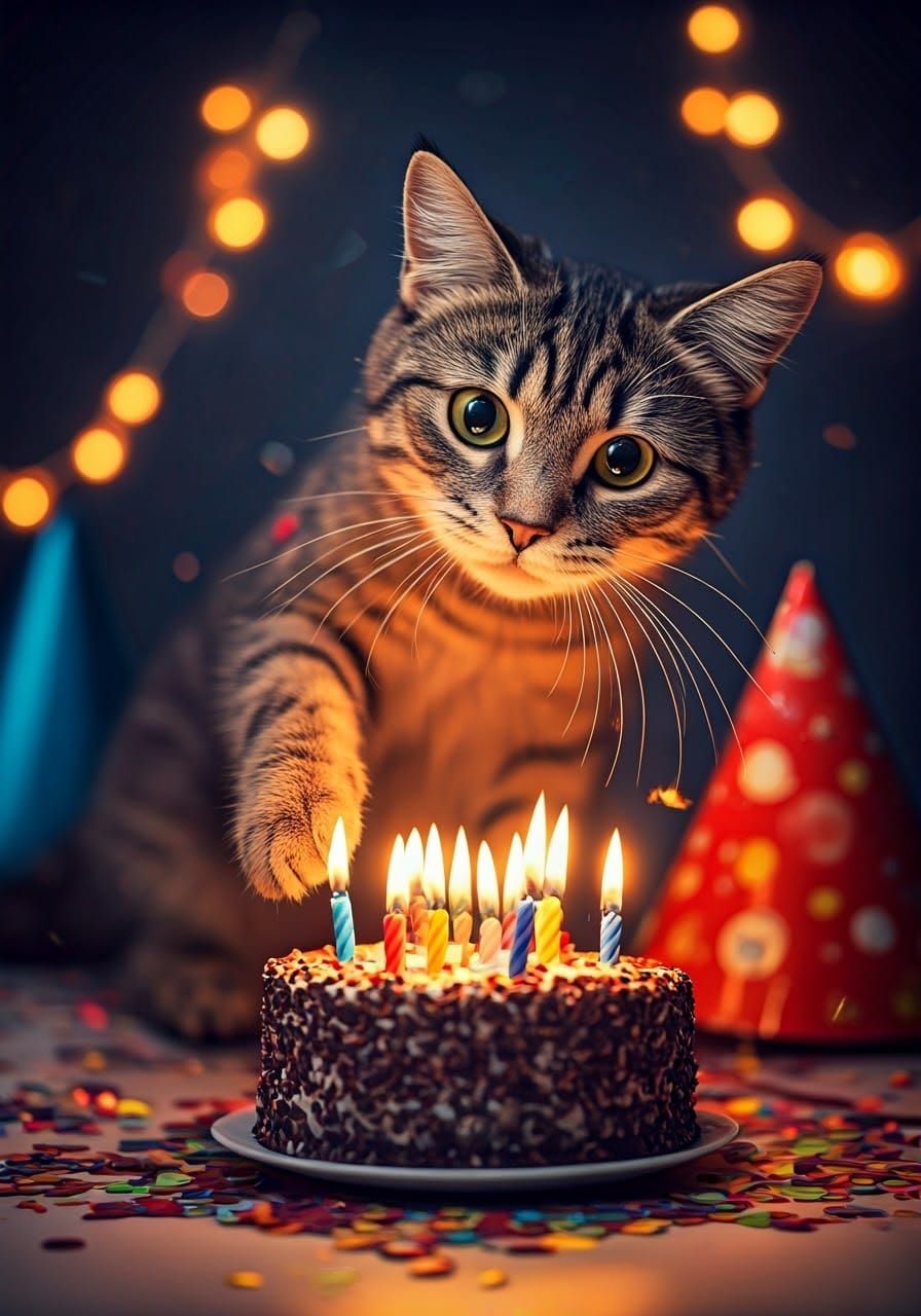 Whimsical Birthday Celebration with Cat and Confetti