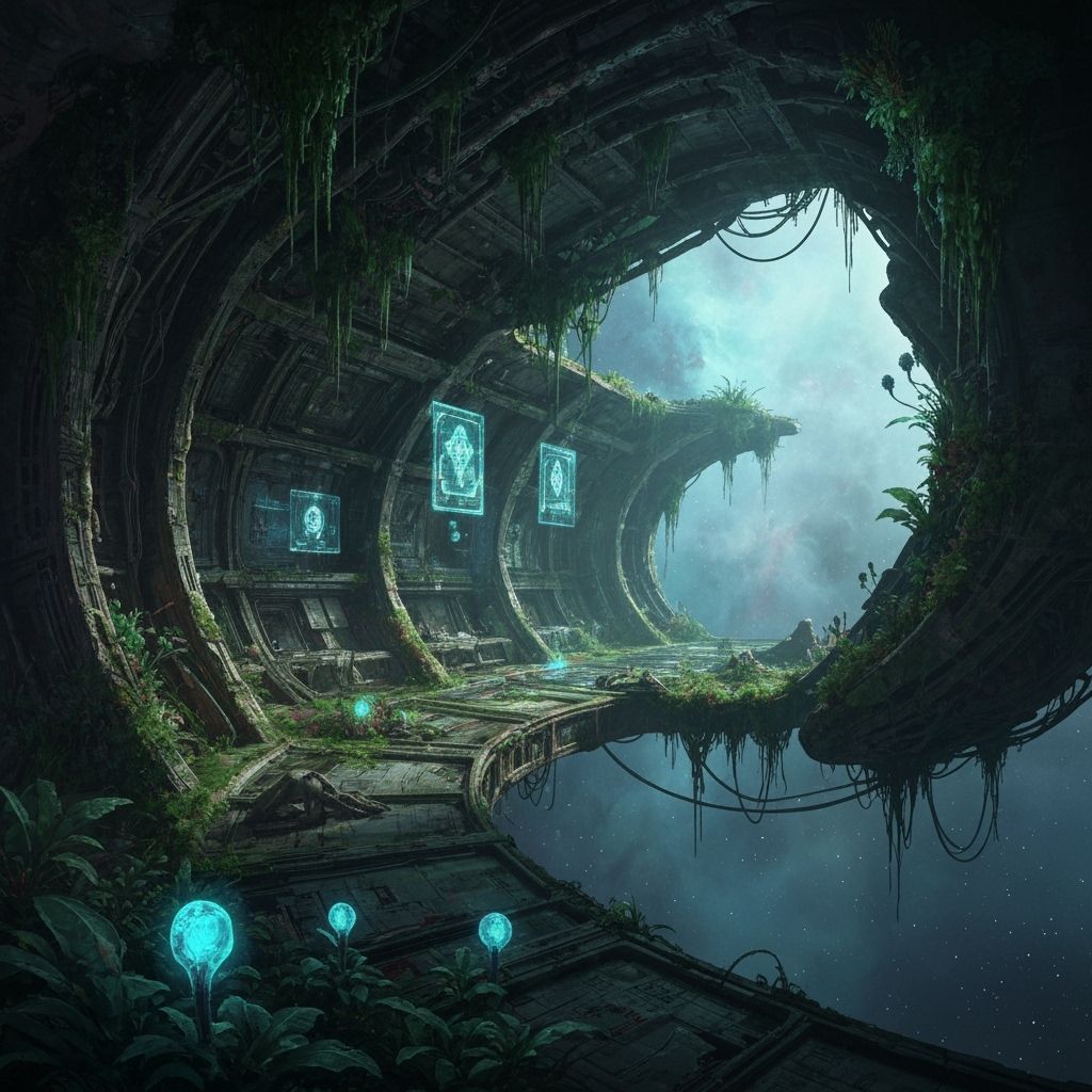 Ancient Spaceship Lost in Nebula, Art Nouveau Sci-Fi Style