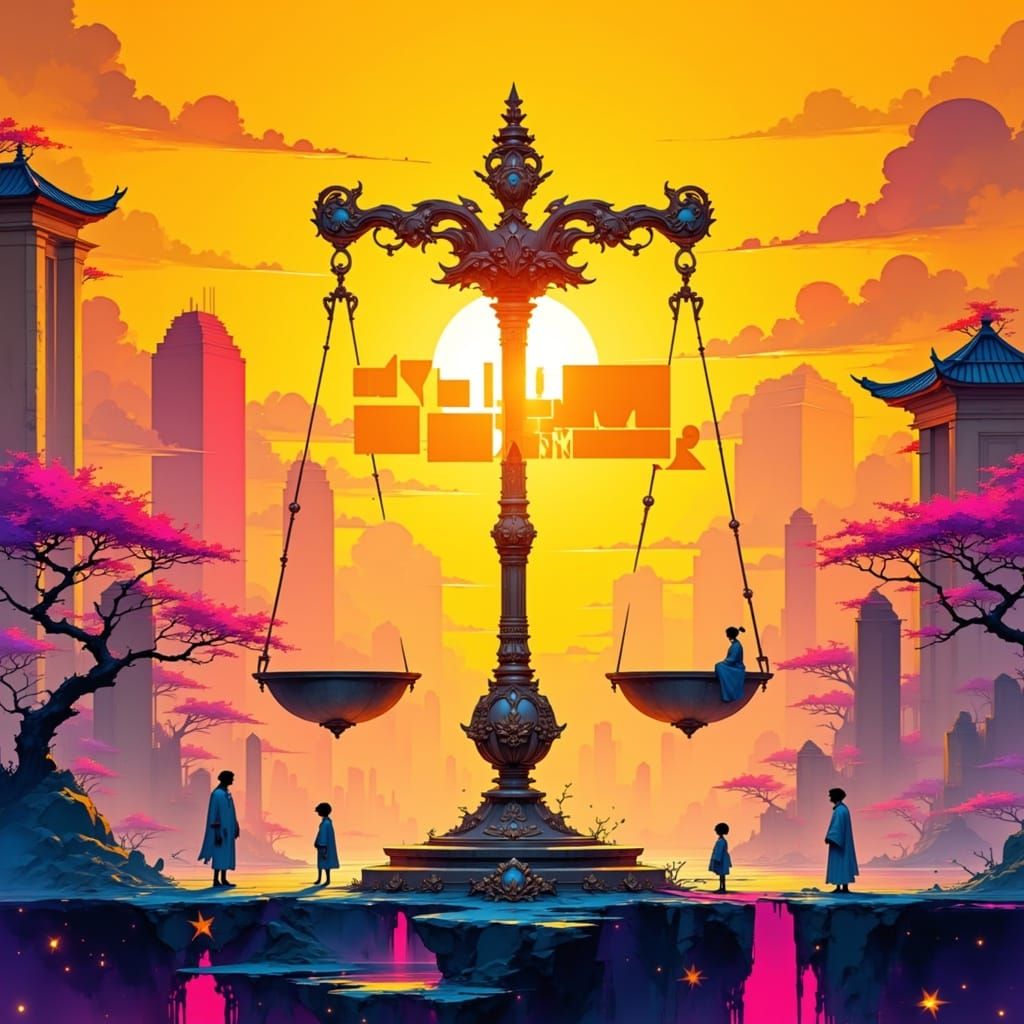 Golden Scale of Justice in Modern Cartoon Style