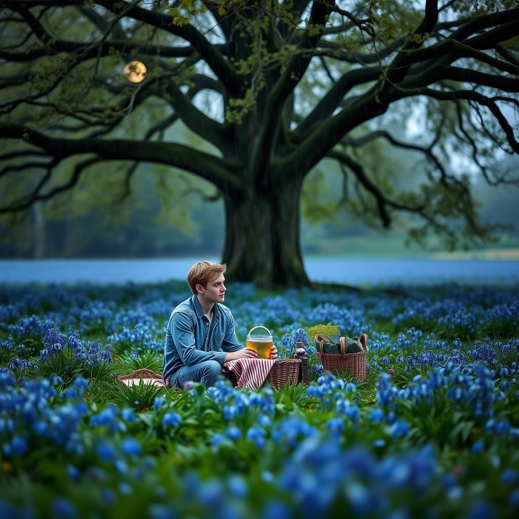 Moonlit Picnic in Bluebells: Professional Photography