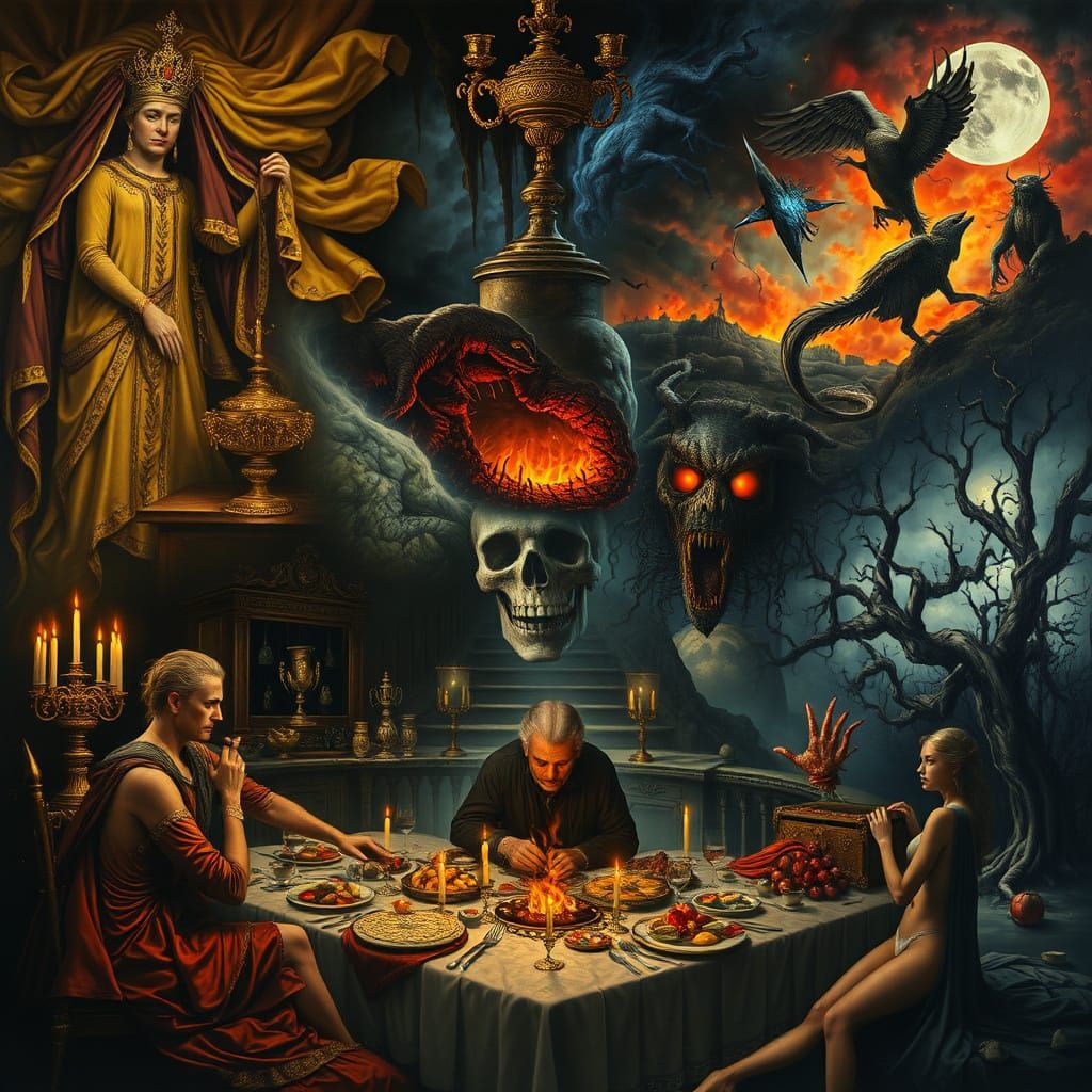 Surreal Masterpiece of the Seven Deadly Sins in Opulent, Dec...